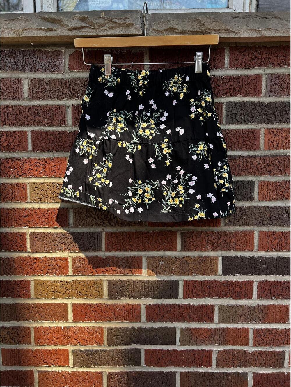 Hippie Rose Black Yellow and Pink Floral Mini Skater Skirt